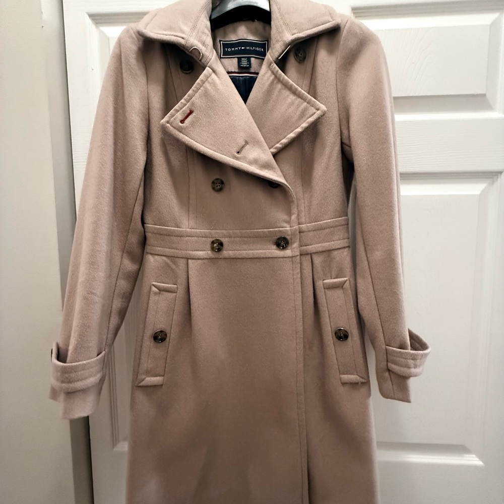 Tommy Hilfiger XS Wool Blend Pea Funnel Trench Coat